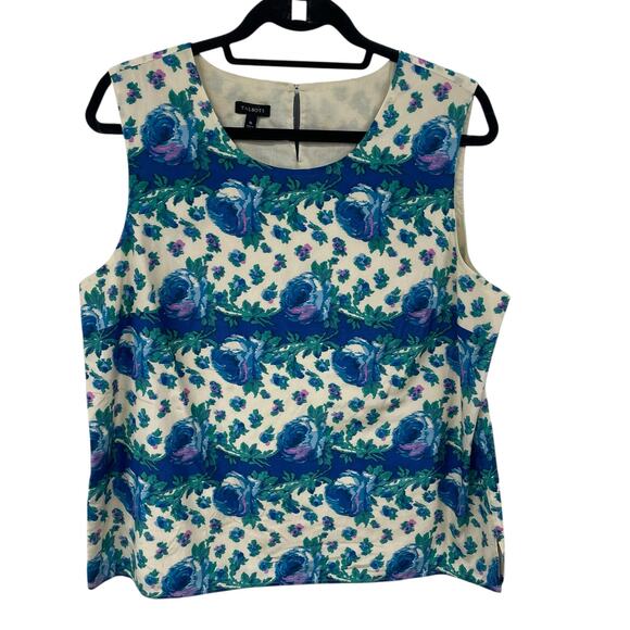 Talbots Silk Cotton Blend Blue Floral Print Sleeveless Top Womens Plus Size 16 - Picture 1 of 5